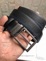 AAA Prada Adjustable Black And Blue Leather Belt - Pewter Buckle